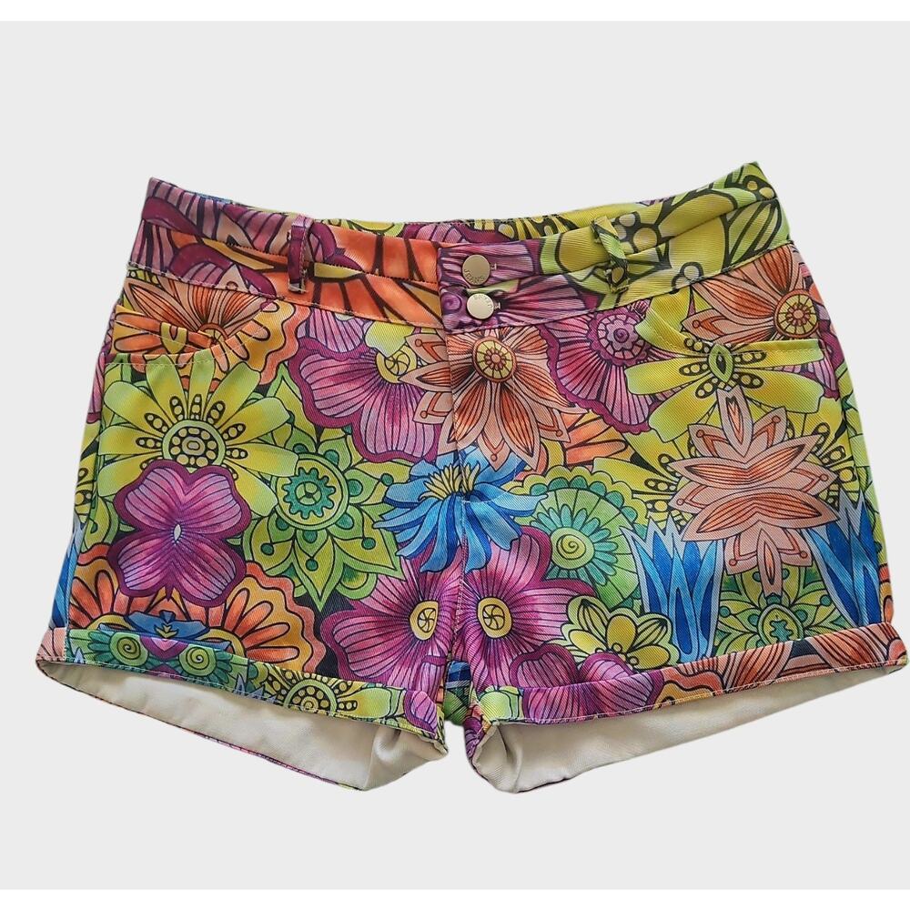 Cuffed Hem Floral Women's Shorts Size L 32 - Retro Colorful